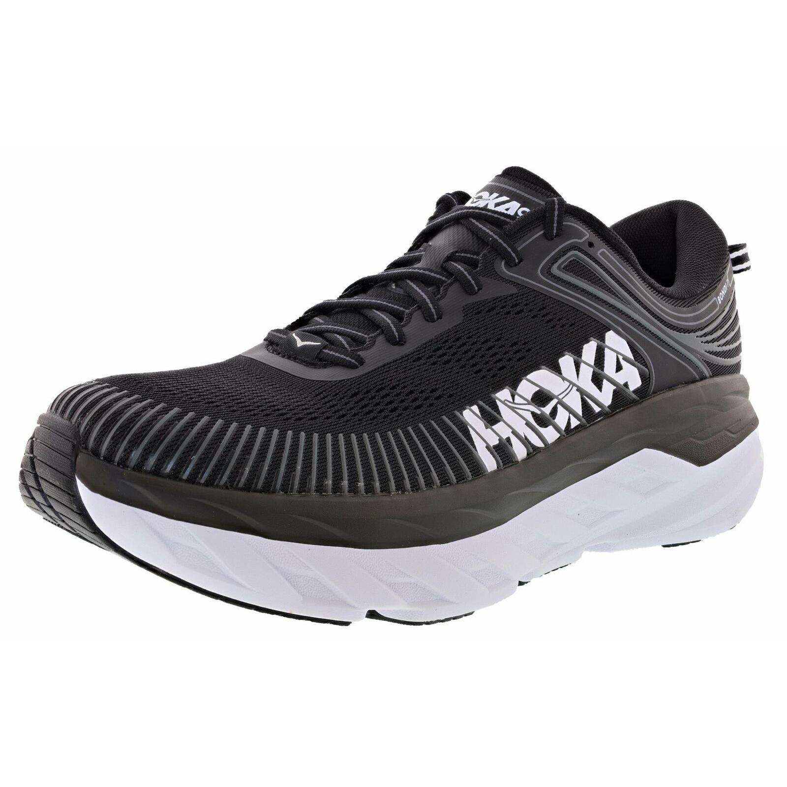 Hoka One One Bondi 7 Men`s Road Running Shoes Lightweight Cushioned Support Black/White