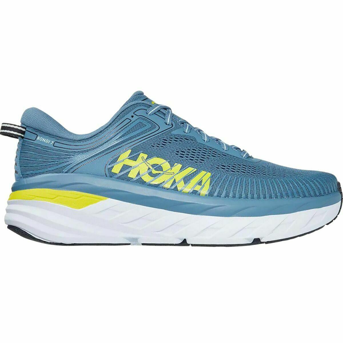 Hoka One One Bondi 7 Men`s Road Running Shoes Lightweight Cushioned Support Provincial Blue/Citrus