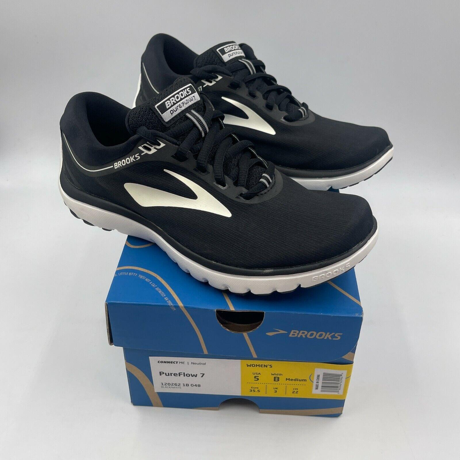 Brooks Pureflow 7 Black White Running Shoes 1202621B048 Women`s Size 5