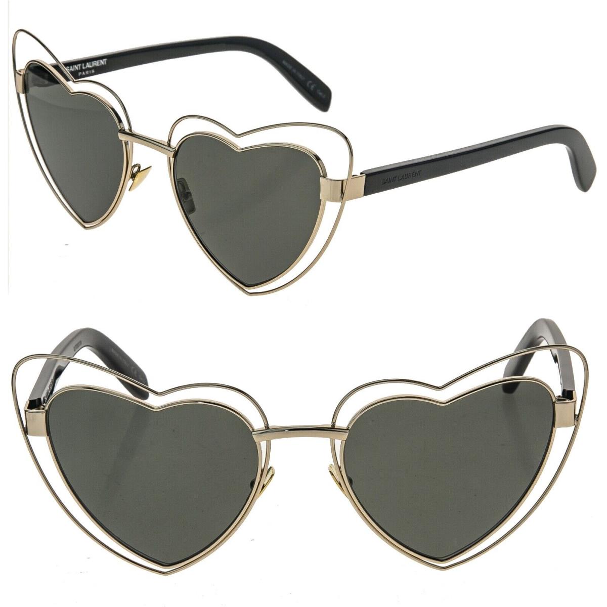 Saint Laurent Loulou SL 197 SL197 Black Gold Metal Heart Fashion Sunglasses 002
