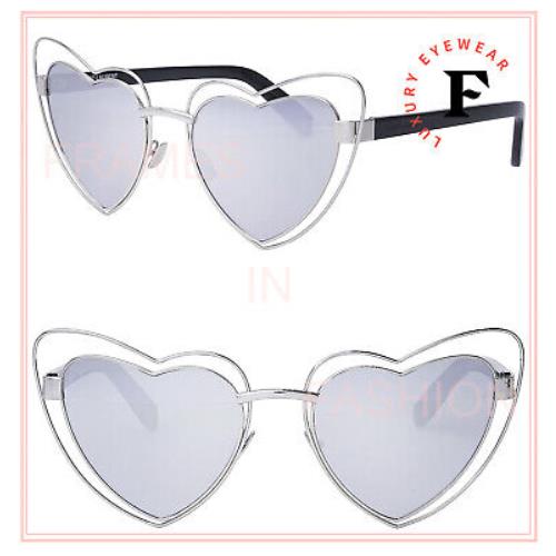 Saint Laurent Loulou 197 SL197 Black Silver Metal Heart Sunglasses 001 - 001 , Black Frame, Silver Lens