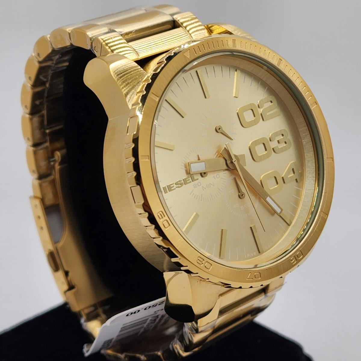 Diesel Men`s Watch Double Down 51 Gold Tone Stainless Steel Chronograph DZ4268 - Dial: Gold, Band: Gold, Bezel: Gold