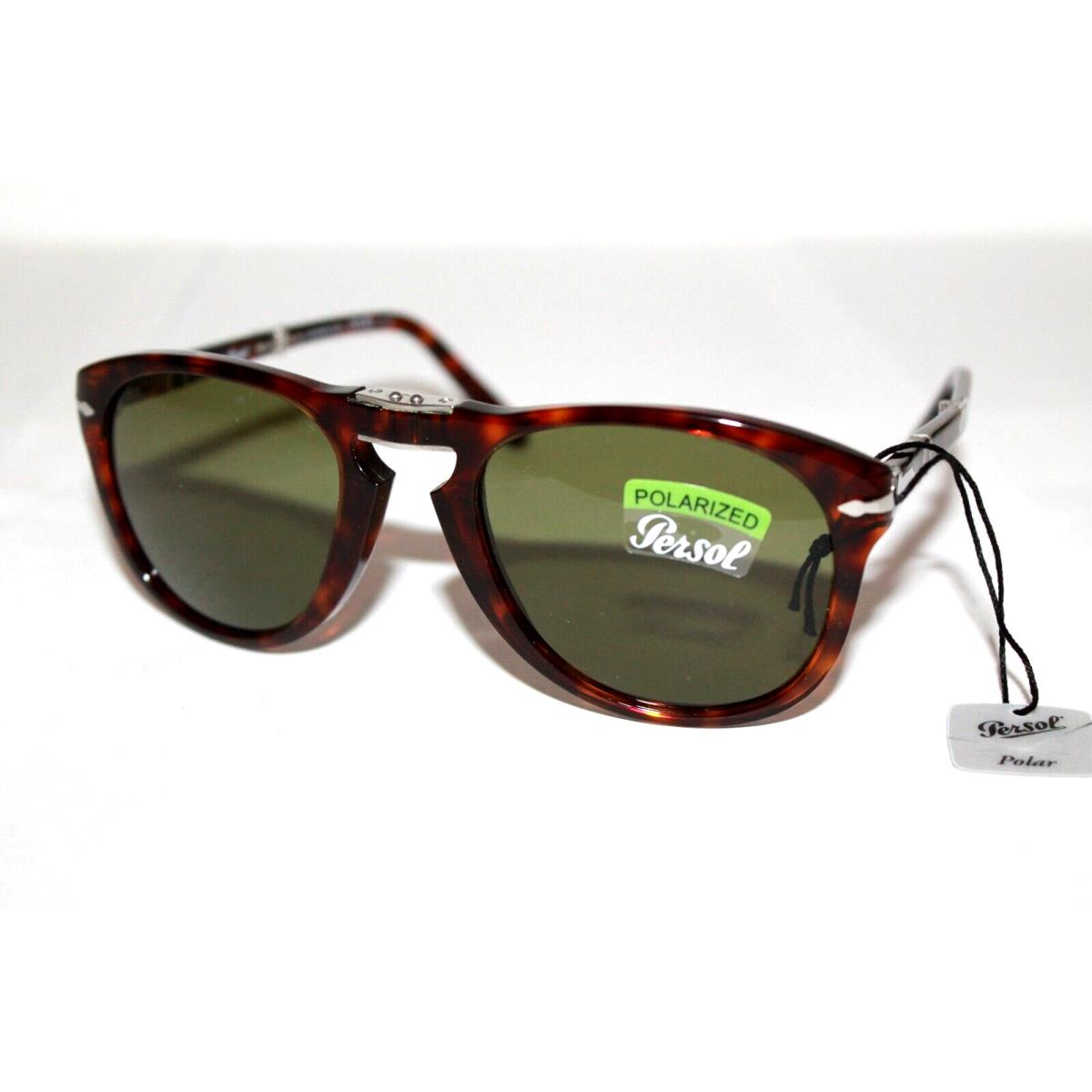 Persol Steve Mcqueen Polarized Sunglasses P00714SM 24/P1 Tort Brown / Green Lens - Frame: Brown, Lens: Green