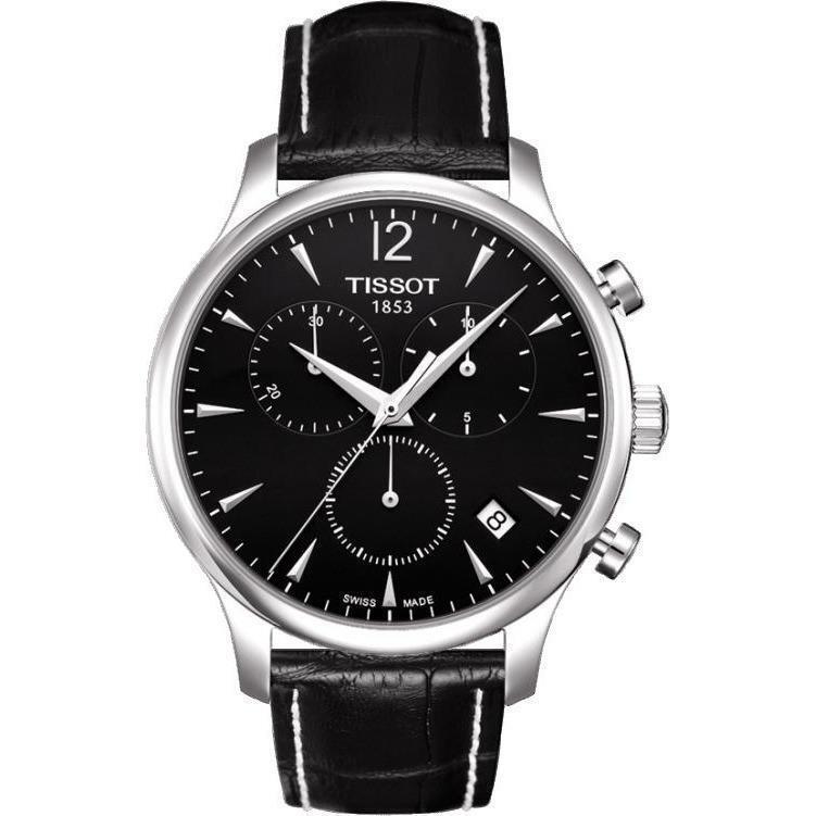 Tissot Men`s Tradition Chrono Black Dial Black Leather Watch T063.617.16.057.00