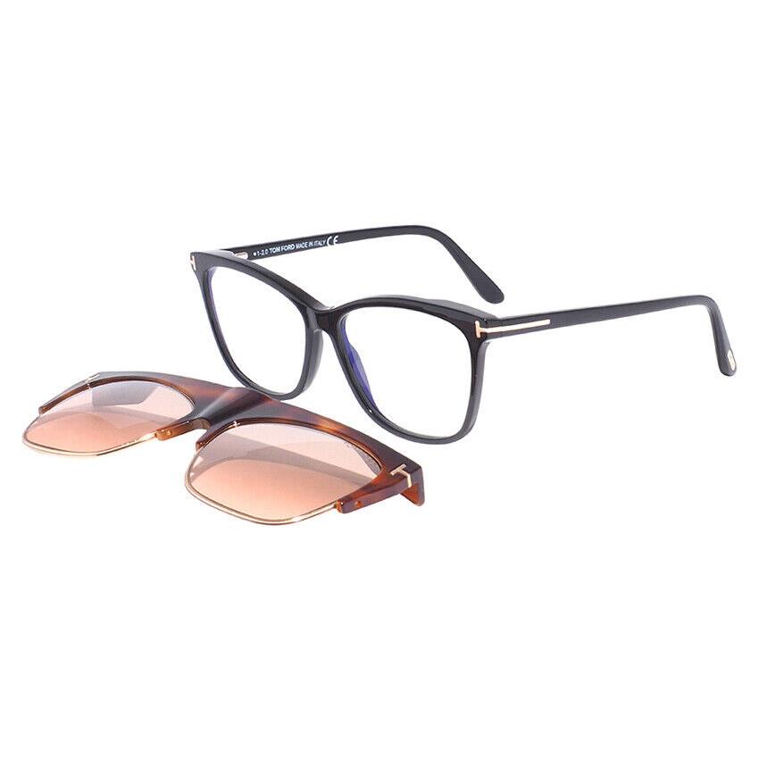 Tom Ford FT 5690-B 001Black Plastic Sunglasses Peach Clip on 55 MM TF 5690B