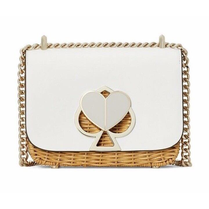 Kate Spade Small Nicola Wicker Italian Leather Optic White Crossbody Bag