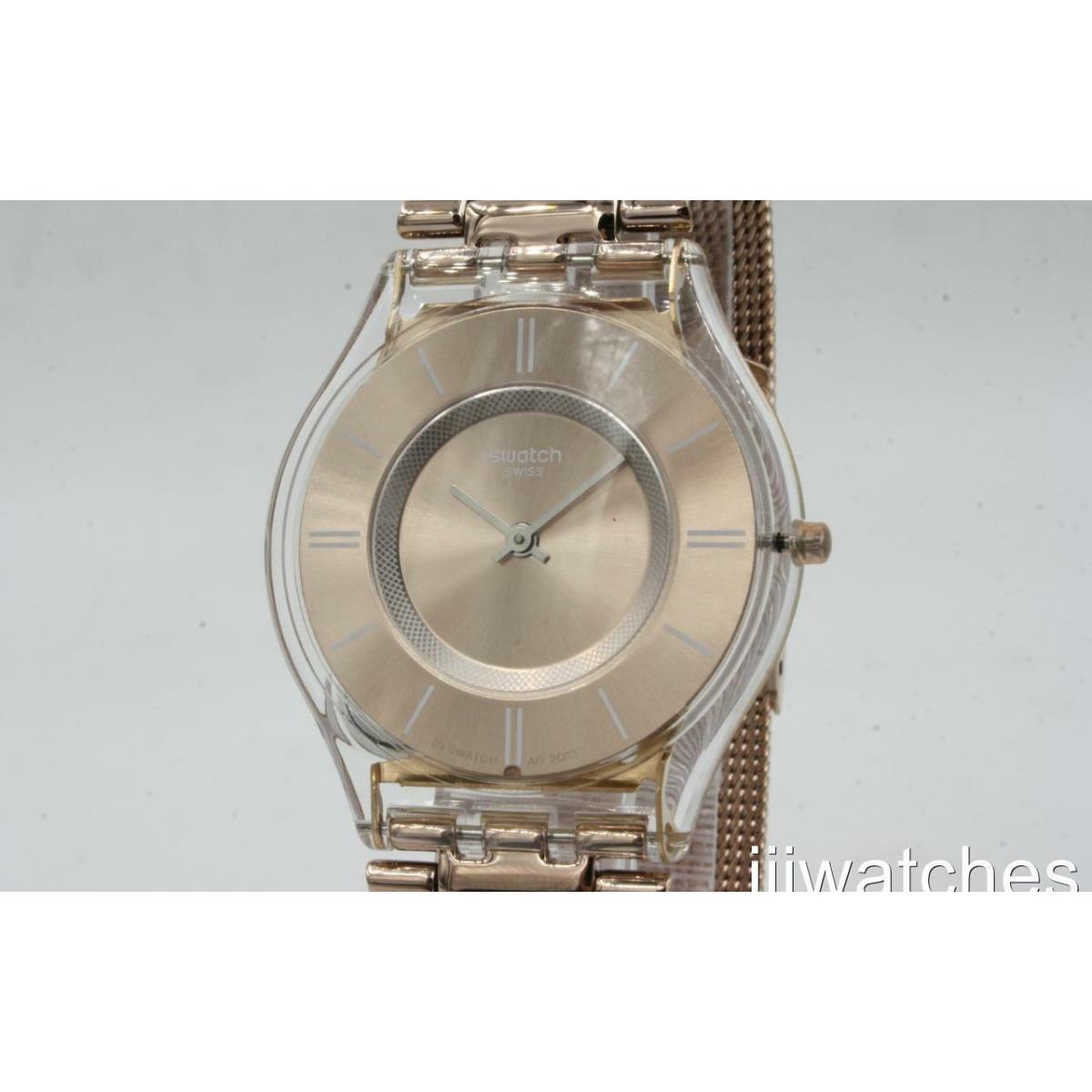 Swatch Skin Women Hello Darking Rose Gold Mesh Watch 35mm SFP115M