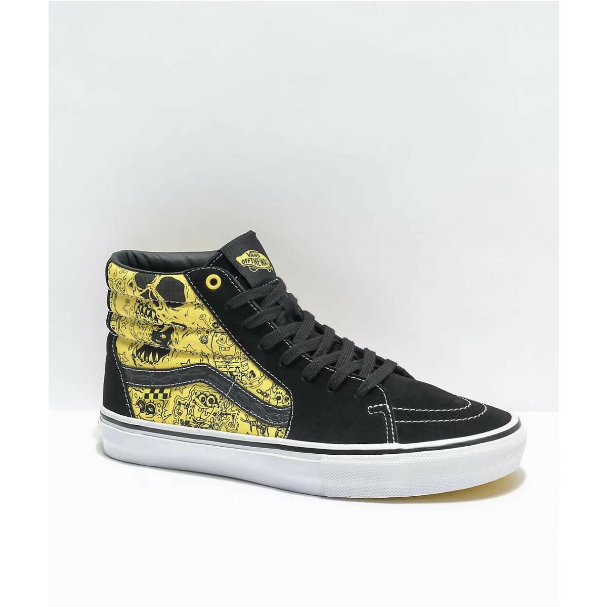 Vans Skate Sk8 Hi Spongebob Squarepants Shoes Black / Yellow Men`s Size 8.5