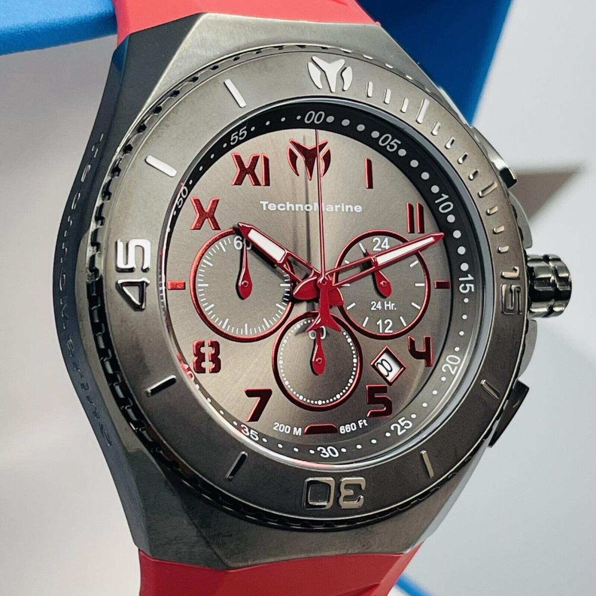 Technomarine Ocean Manta Men 48mm Gunmetal Red Chronograph Watch TM-220020