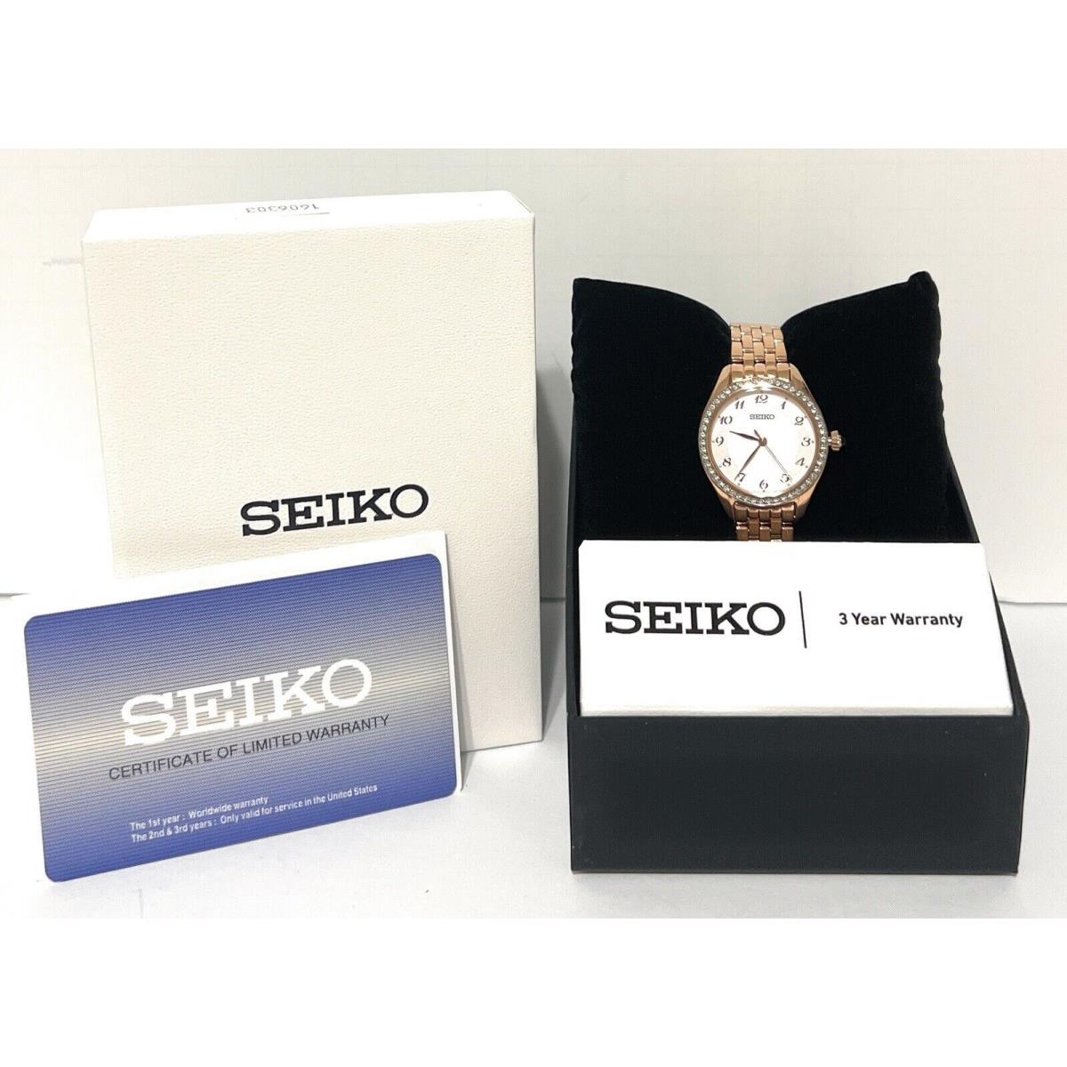 Seiko Women`s SUR396 Rose-gold Stainless Steel Quartz Crystal Bezel Watch