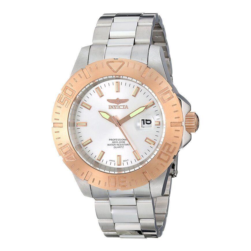 Invicta Pro Diver Men`s 44mm Silver Dial Rose Gold Stainless Quartz Watch 14049