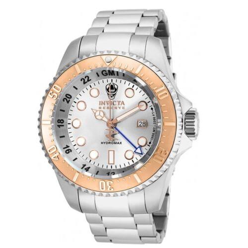 Invicta Reserve Hydromax Gmt Men`s 52mm Rose Gold Swiss Quartz Watch 16964 - Dial: Silver, Band: Silver, Bezel: Rose Gold