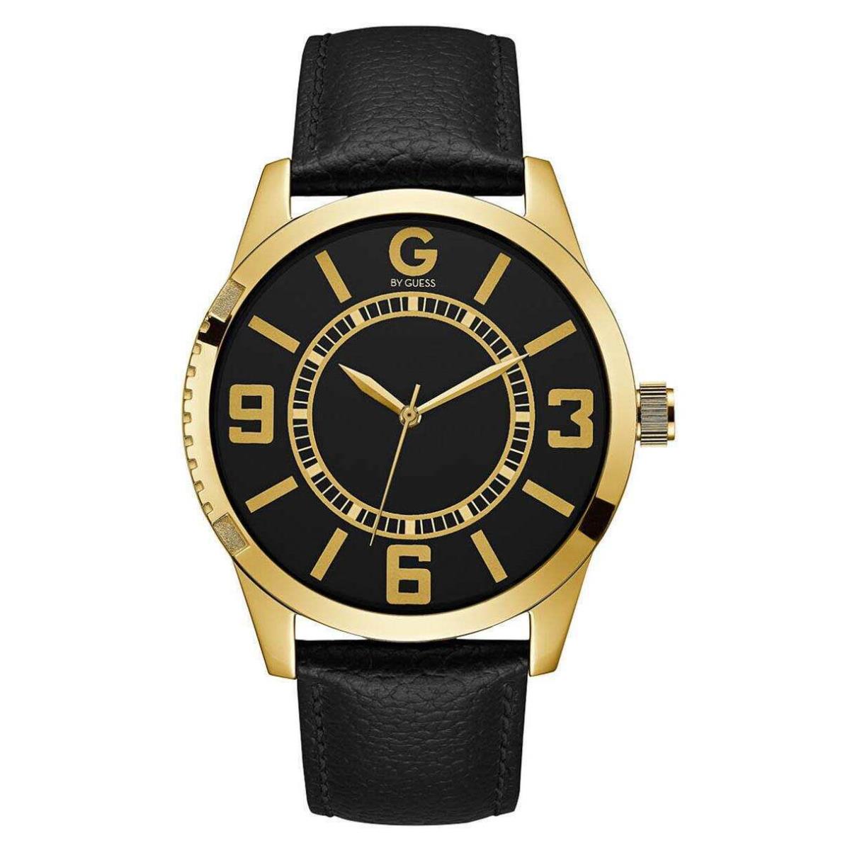G By Guess Mens Black/gold G64038G1 Leather Belt Watch