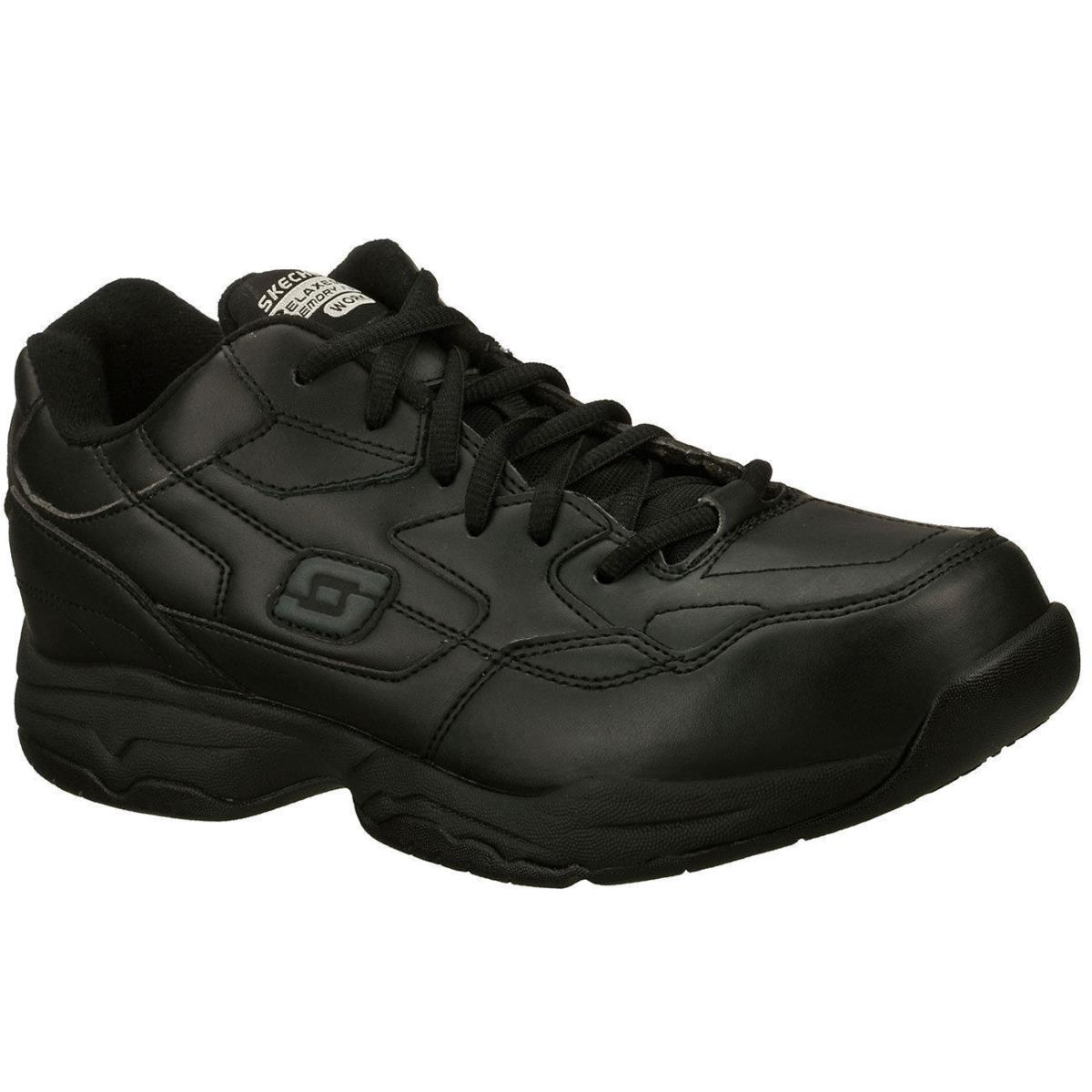 Wide Width Skechers Shoes Men`s Black Memory Foam Work Slip Resistant Soft 77032 - Black