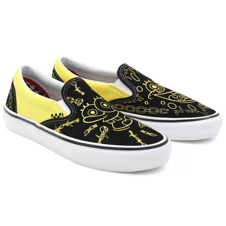 Vans x Spongebob Gigliotti Skate Slip on Men Women Kids Low Skate Shoes Canvas (Spongebob) Gigliotti (Black/Yellow)