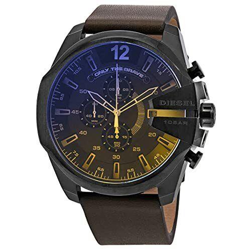 Diesel Men`s Mega Chief Chronograph Brown Leather Watch DZ4401