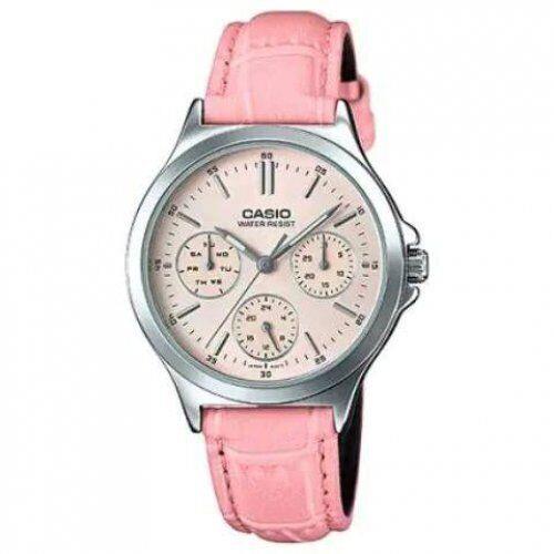 Casio LTP-V300L-4A Women`s Analog Watch Pink Leather Band 3 Dials