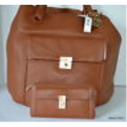 Dkny Set Crosby-classic Lock Grain Leather Bag Purse+wallet MRSP$395+$120