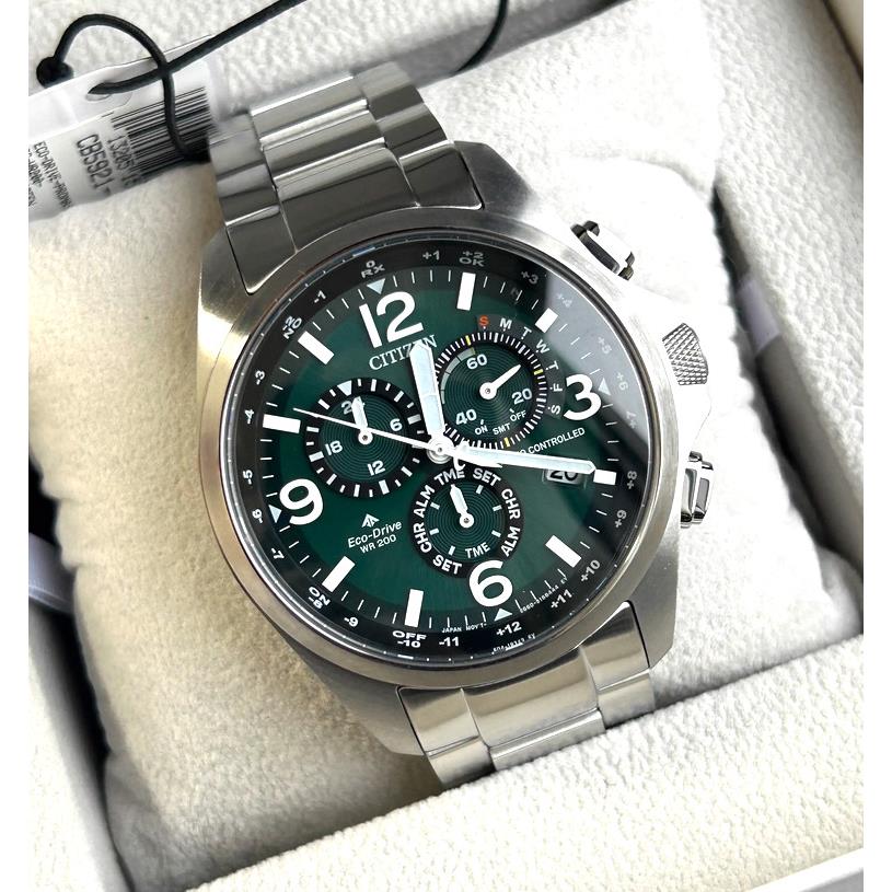 Citizen CB5921-59X Promaster Land Green Dial Eco-drive Sapphire Men`s Watch - Dial: Green, Band: Silver, Bezel: Silver