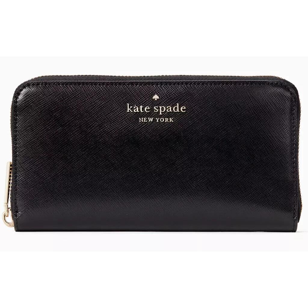 Kate Spade Staci Large Continental Wallet Black Leather Ziparound WLR00130