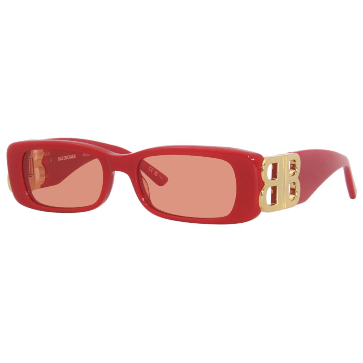 Balenciaga BB0096S 003 Sunglasses Women`s Red/gold/red Lens Rectangle Shape 51mm