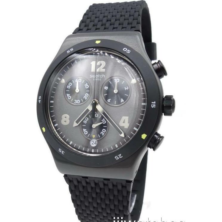 Swiss Swatch Irony Darkbark Chrono Men Silicone Date Watch 45mm YVB406