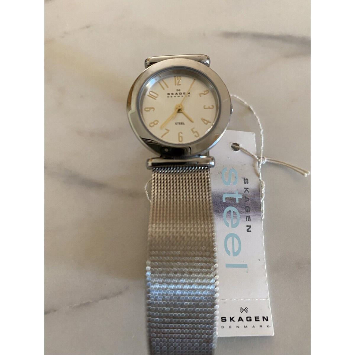 Skagen Denmark White Dial Two Tone Mesh Bracelet Women`s Watch All Stainless St