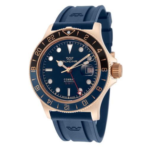 Glycine Men`s GL0321 Combat Sub Sport 42 Gmt Bronze 42mm Blue Dial Rubber Watch