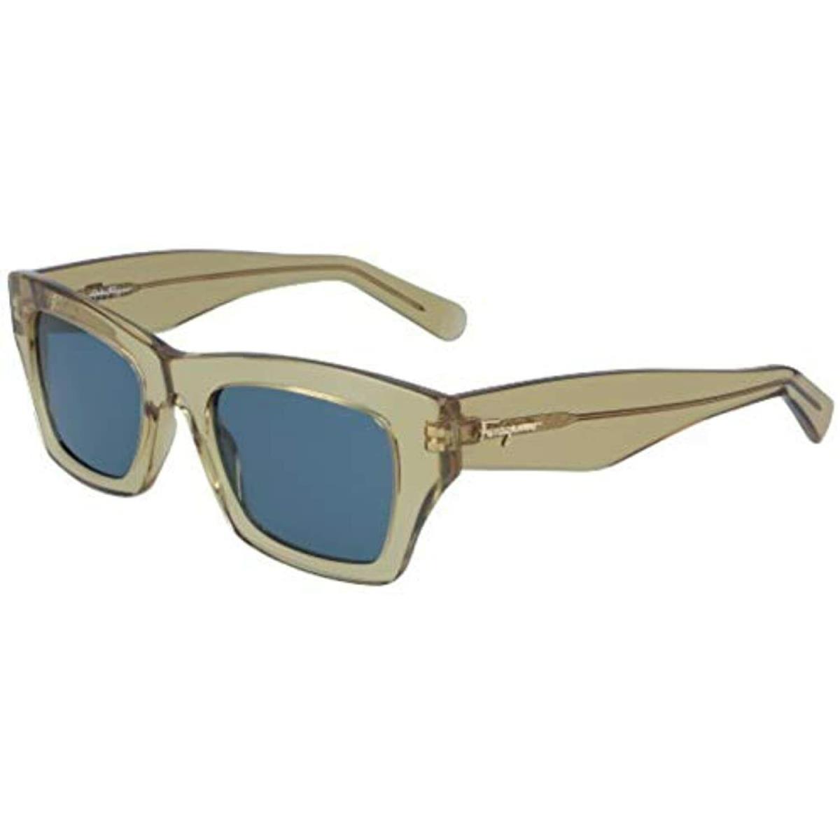 Salvatore Ferragamo SF996S 690 Crystal Champagne Sunglasses with Blue Lenses