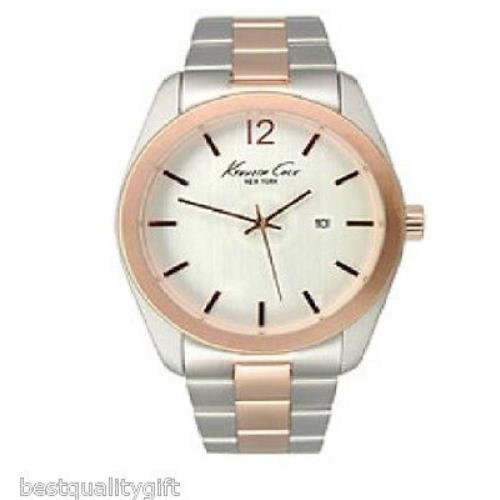 Kenneth Cole S/steel+ Rose Gold Tone Band+silver Dial+date Mens WATCH-KC9094