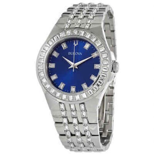 Bulova Crystal Quartz Blue Dial Men`s Watch 96A254 - Dial: Blue, Band: Silver, Bezel: Silver