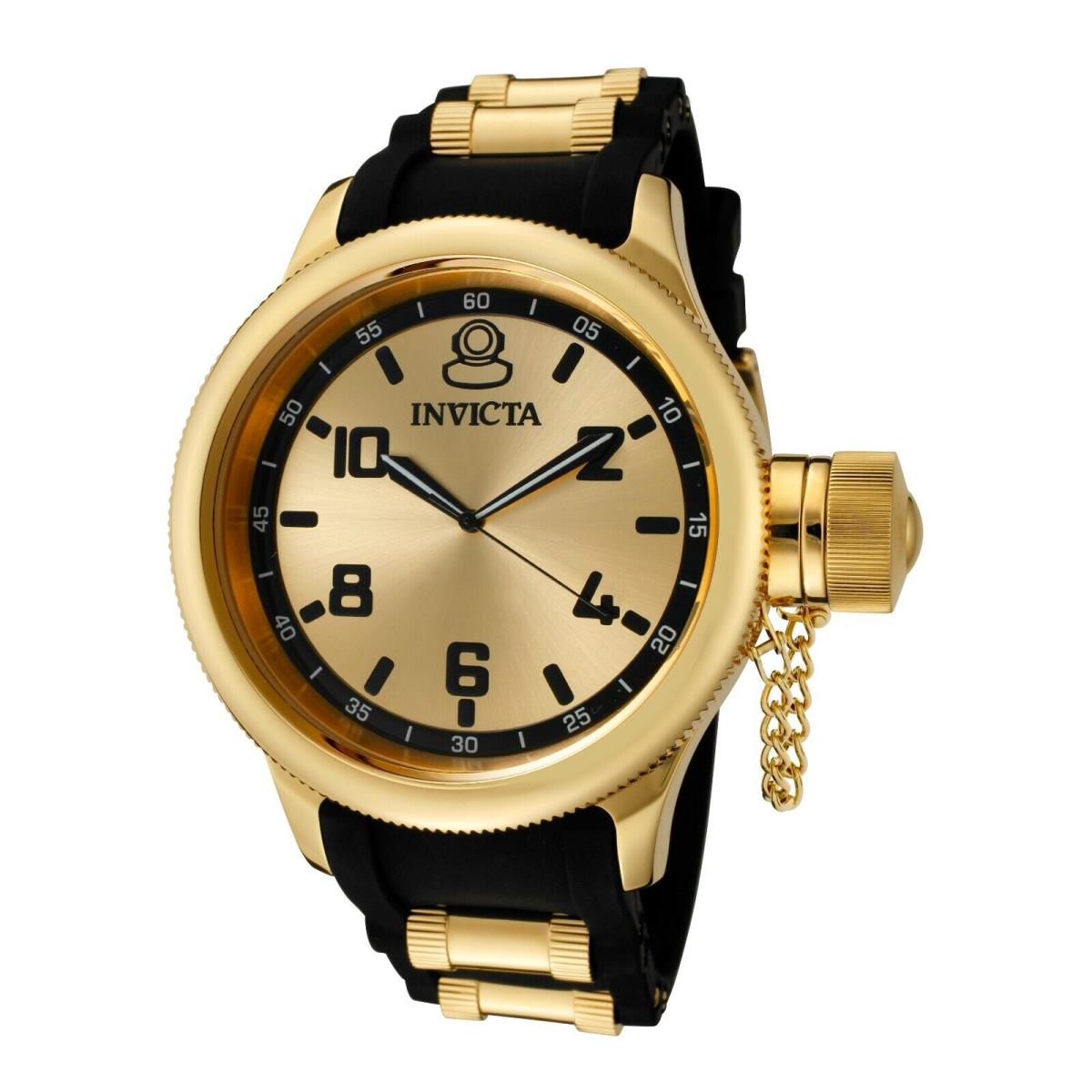 Invicta Russian Diver Men`s Quartz Watch 51.5mm Gold with Black Swiss - Gold Dial, Black Band, Gold Bezel