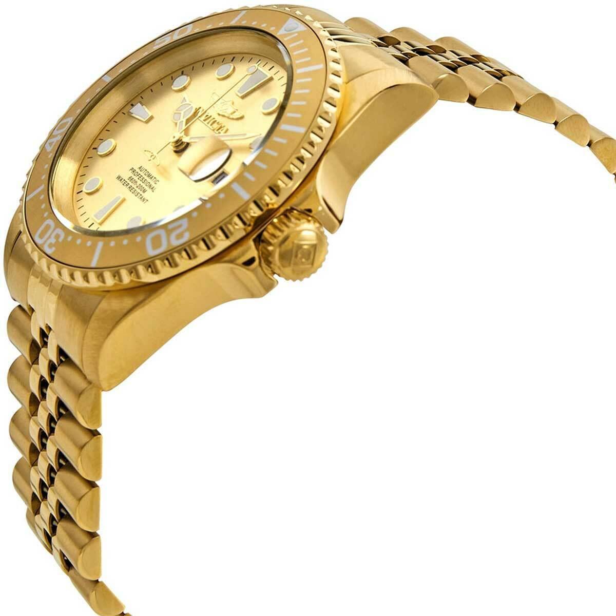 Invicta Men`s Watch Pro Diver Gold Tone Dial Automatic Yellow Bracelet 30096