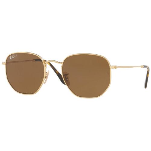 Ray-ban Hexagonal Flat Lens Polarized Brown 51mm Sunglasses RB3548N 001/57 51-21 - Polished Gold/Brown Classic, Frame: Gold, Lens: Brown