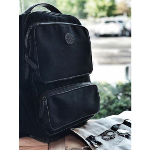 Fortis Backpack Black canvas w/ Dark Brown Leather accents
