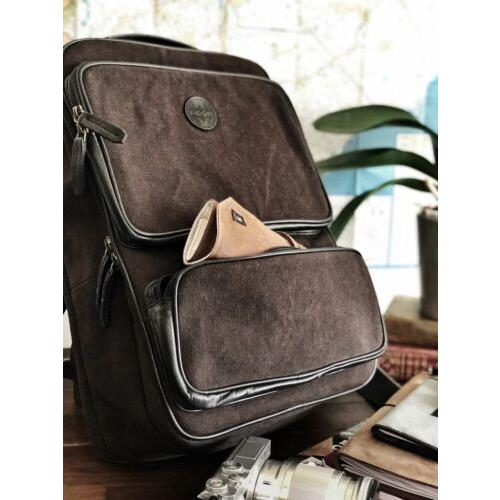 Fortis Backpack Iron Brown canvas w/ Black Leather accents