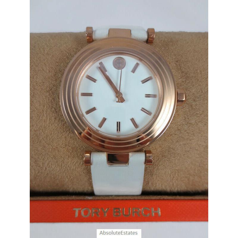 Tory Burch Classic T Ivory White Rose Gold Leather Watch TBW9012