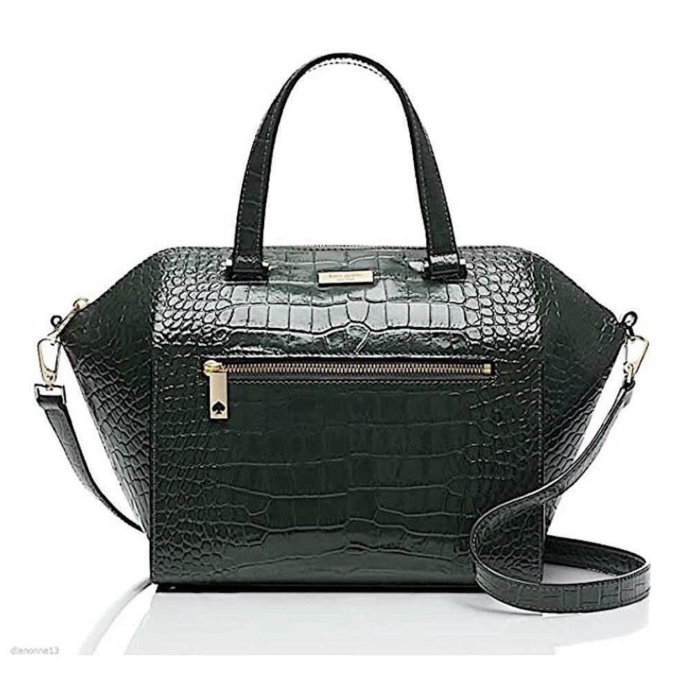 Kate Spade Savannah Satchel Handbag Croco Embossed Leather Womens Bag Loden