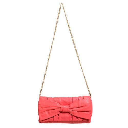 Red Valentino Women`s Pink Leather Bow Decorated Clutch Shoulder Bag