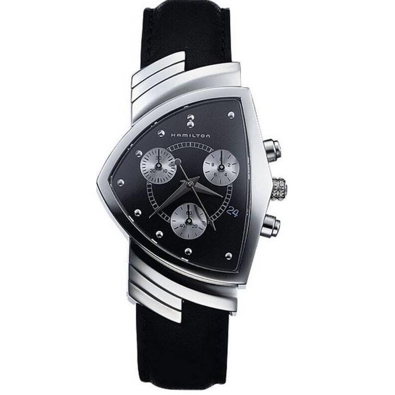 Hamilton Ventura Chrono Quartz Black Dial Men`s Watch H24412732 - Face: Black, Dial: Black, Band: Black