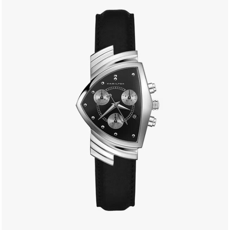 Hamilton Ventura Chrono Silver/black Men IN Black Swiss Watch H24412732 - Dial: Black, Band: Black, Bezel: Silver