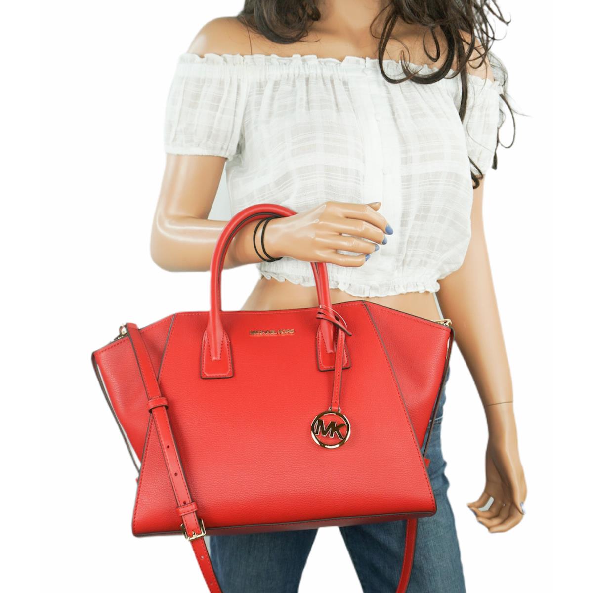 Michael Kors Avril Large Top top Zip Satchel Shoulder Bag Red Flame