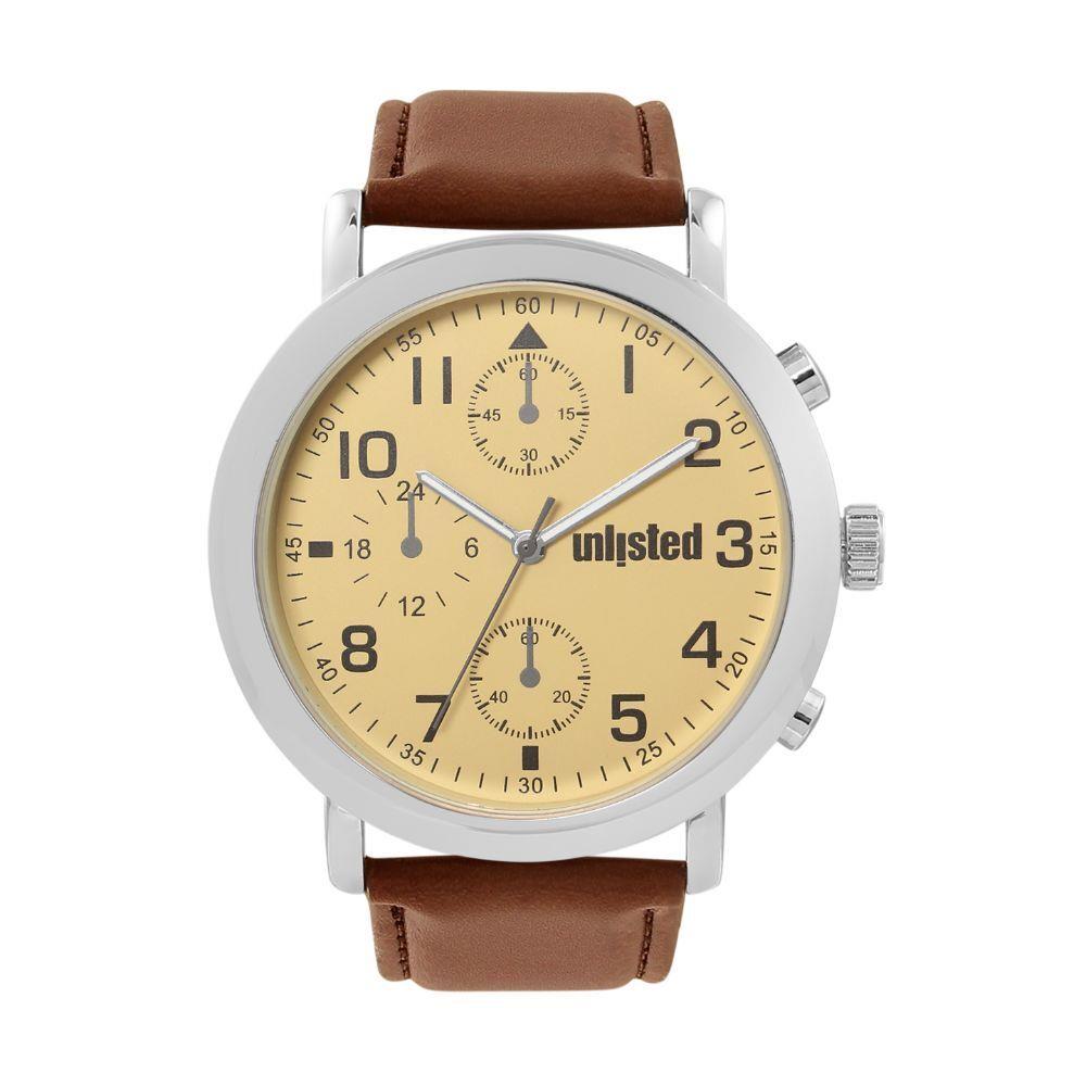 Unlisted by Kenneth Cole Analog Beige Dial Men`s Brown Leather Watch 10032022