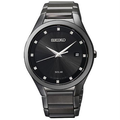 Seiko Men`s Solar Black Dial / Black Bracelet Band Watch SNE243 - Dial: Black, Band: Black