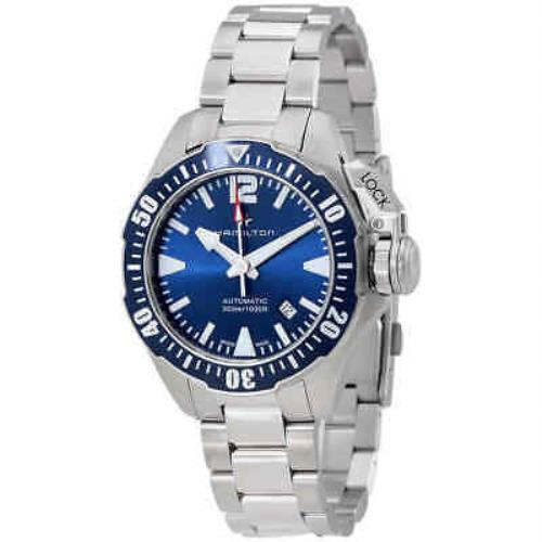 Hamilton Khaki Navy Frogman Automatic Blue Dial Men`s Watch H77705145 - Dial: Blue, Band: Silver, Bezel: Blue