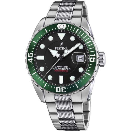Festina Silver Steel Case and Strap Green Bezel Men`s Automatic Watch. F20480-2