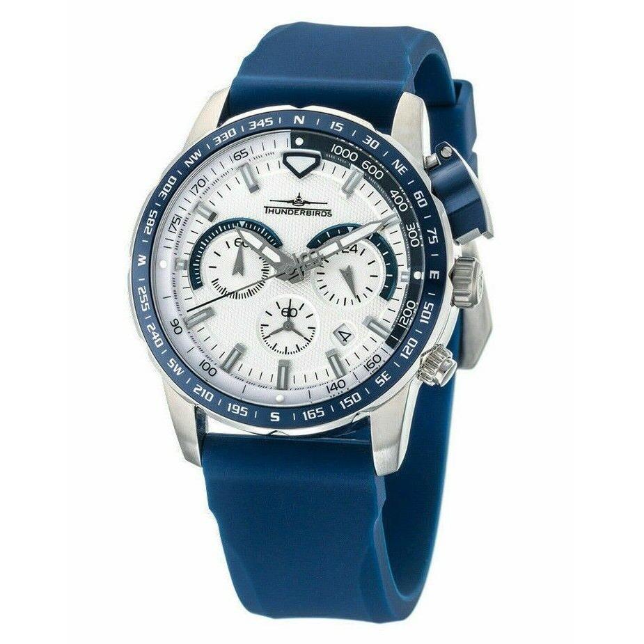 Glycine Thunderbirds German Men`s Watch 5ATM White Dial 45mm TB4050-04 Blue Silicone