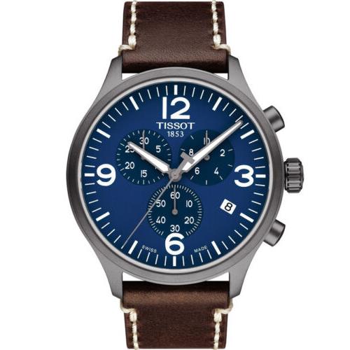 Tissot Men`s Chrono XL Blue Dial Brown Leather Strap Watch T116.617.36.047.00