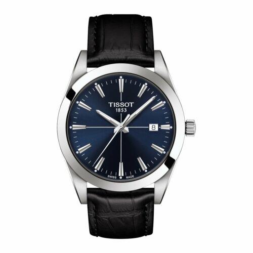 Tissot Gentleman Men`s Blue Dial Black Leather Strap Watch T127.410.16.041.01