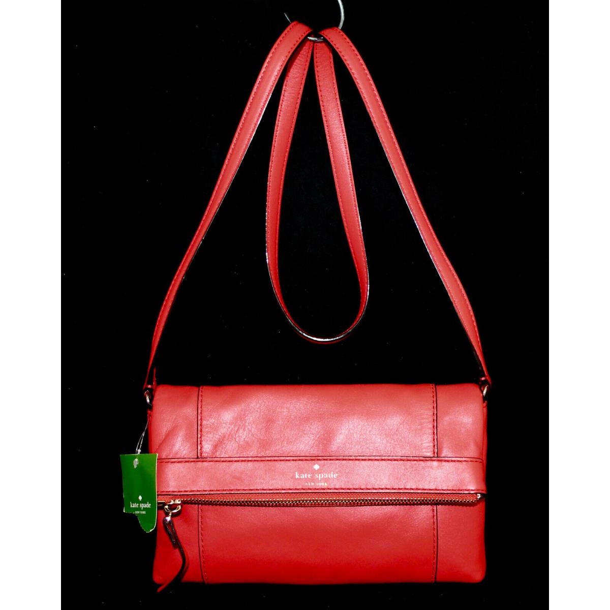 Kate Spade Fremont Place Julian Foldover Crossbody WKRU2593 Red Coral Pink - Exterior: Red